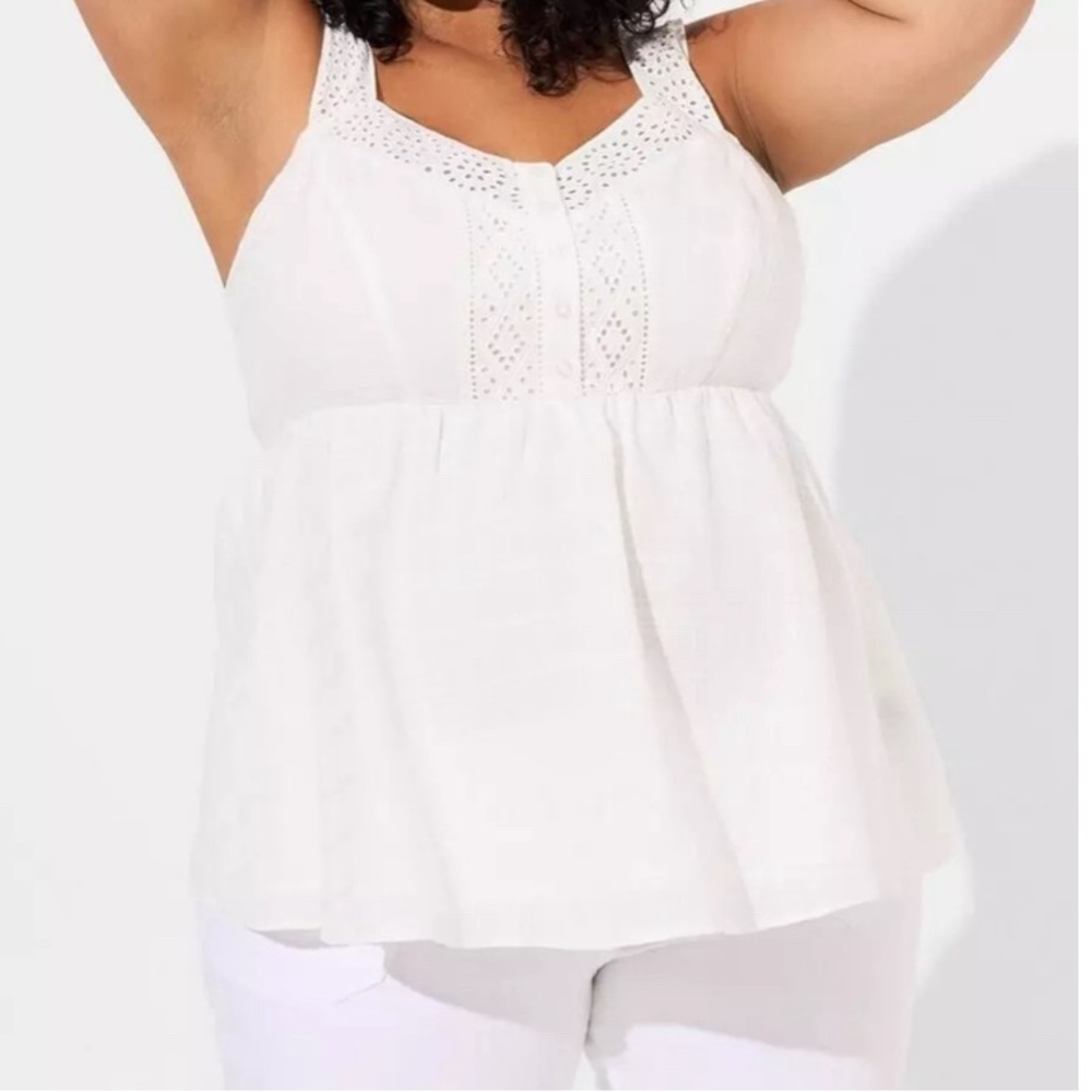 Torrid Babydoll Cotton Window Pane Tank White size 2